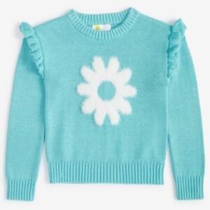 Epic Threads Ruffled Turquoise Sweater with White Flower NWT Size 3T
